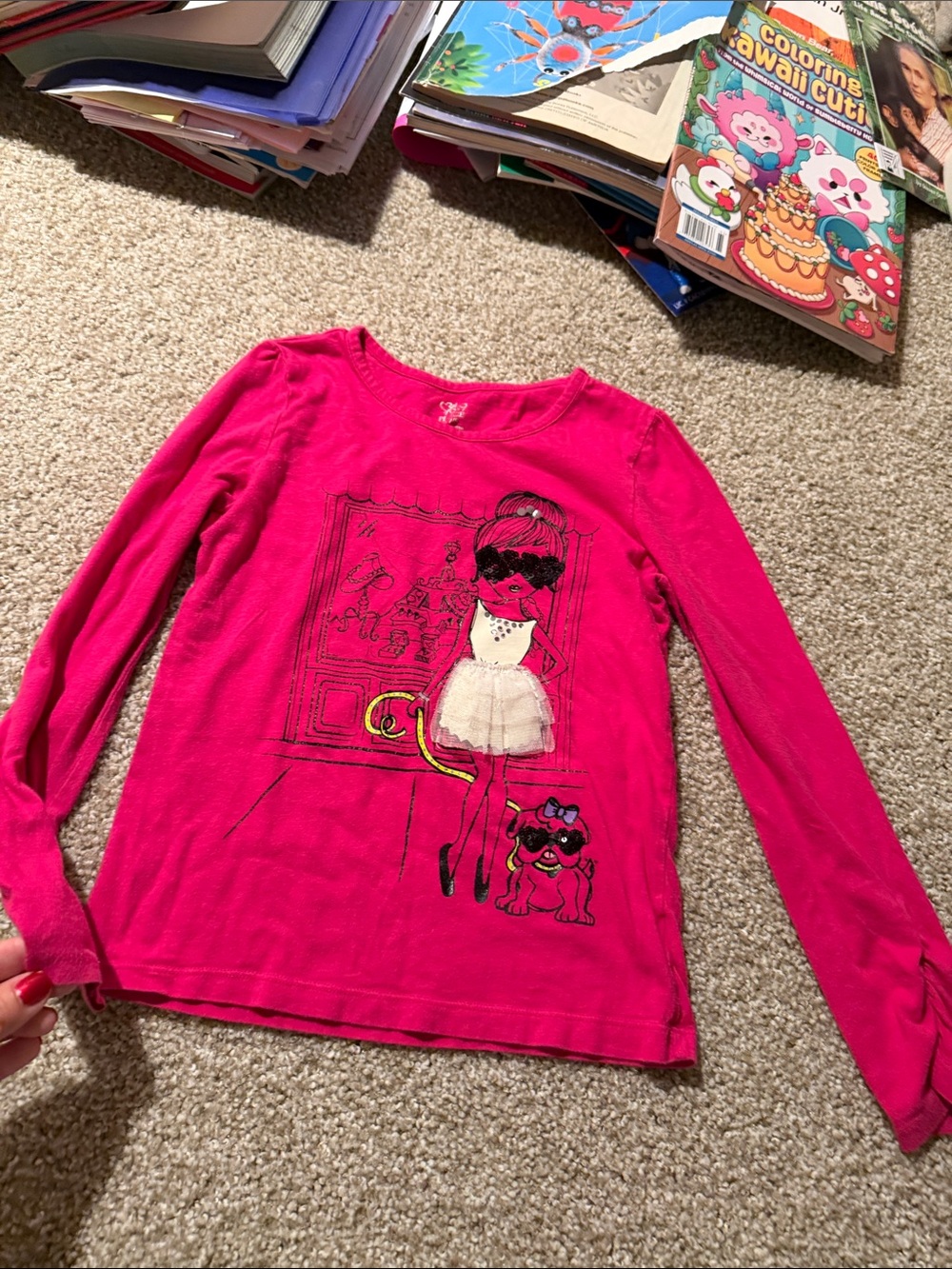 Girls' Long-Sleeve Graphic Top in Bright Pink